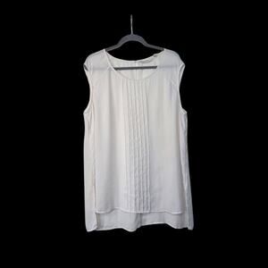 Sejour Ivory Sleeveless Front-Pleated Chiffon Flowy Blouse, Plus Size 18W